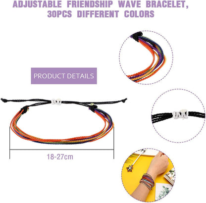 30 Pieces Friendship Bracelets Wave Handmade Woven Braided Bracelet Waterproof Rope Bracelet Surfer Adjustable Bohemian Wrist Cord for Women Men Jewelry Party Accessories(Chic Style) Apparel & Accessories > Jewelry > Bracelets Hicarer   