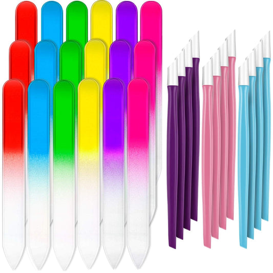 30 Pieces Glass Crystal Nail Files and Plastic Cuticle Pusher Rubber Handle Fingernail File Manicure Tools, Gradient Rainbow Color Buffer Manicure Tool Set for Natural Nail Health & Beauty > Personal Care > Cosmetics > Cosmetic Tools > Nail Tools Honoson   