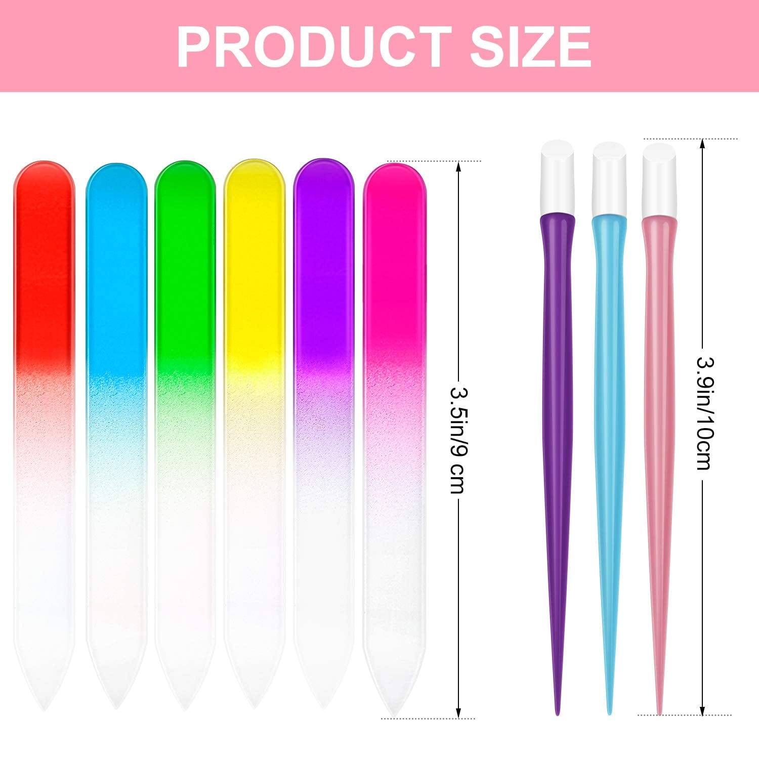 30 Pieces Glass Crystal Nail Files and Plastic Cuticle Pusher Rubber Handle Fingernail File Manicure Tools, Gradient Rainbow Color Buffer Manicure Tool Set for Natural Nail Health & Beauty > Personal Care > Cosmetics > Cosmetic Tools > Nail Tools Honoson   