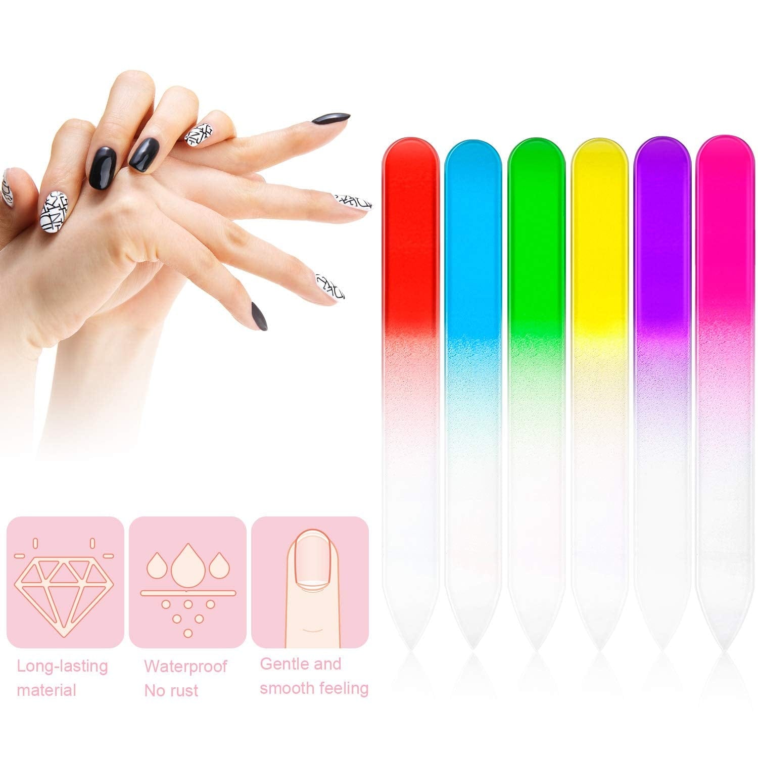 30 Pieces Glass Crystal Nail Files and Plastic Cuticle Pusher Rubber Handle Fingernail File Manicure Tools, Gradient Rainbow Color Buffer Manicure Tool Set for Natural Nail Health & Beauty > Personal Care > Cosmetics > Cosmetic Tools > Nail Tools Honoson   