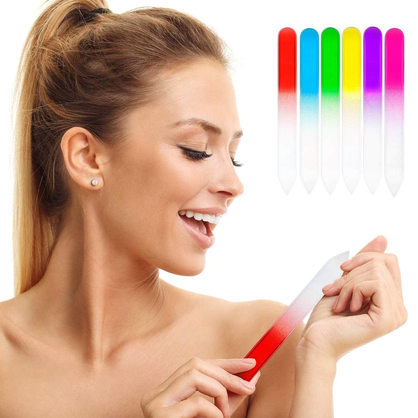 30 Pieces Glass Crystal Nail Files and Plastic Cuticle Pusher Rubber Handle Fingernail File Manicure Tools, Gradient Rainbow Color Buffer Manicure Tool Set for Natural Nail Health & Beauty > Personal Care > Cosmetics > Cosmetic Tools > Nail Tools Honoson   