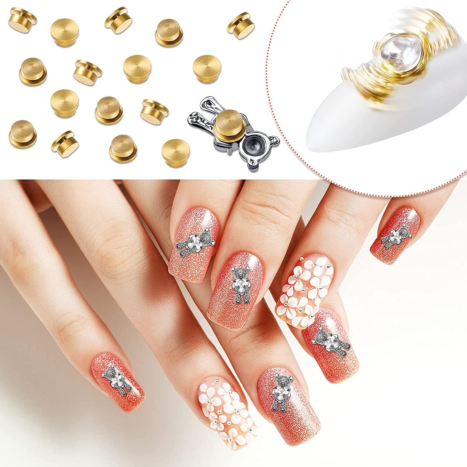 30 Pieces Spinning Nail Charms Nail Art Rotating Charm Rotating Bearing Nail Art Tool Nail Rings Jewelry Rotating Nail Tools 3D Nail Charms for Women Girls Nails Crafting Gold (30 Pieces) Health & Beauty > Personal Care > Cosmetics > Cosmetic Tools > Nail Tools Leelosp   
