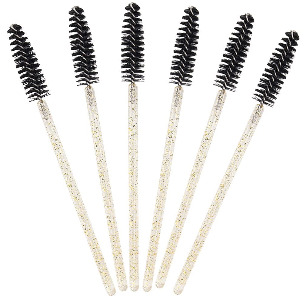 300 Pack Glitter Mascara Wands Disposable Eyelash Spoolie Brushes Makeup Applicator Eyelash Extension Tool Kit, Crystal Gold Handle Black Brush Head Health & Beauty > Personal Care > Cosmetics > Cosmetic Tools > Makeup Tools Mekupeu   