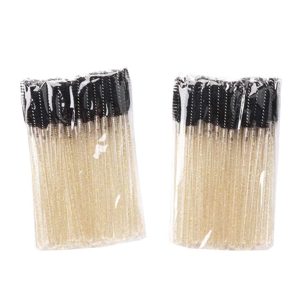 300 Pack Glitter Mascara Wands Disposable Eyelash Spoolie Brushes Makeup Applicator Eyelash Extension Tool Kit, Crystal Gold Handle Black Brush Head Health & Beauty > Personal Care > Cosmetics > Cosmetic Tools > Makeup Tools Mekupeu   