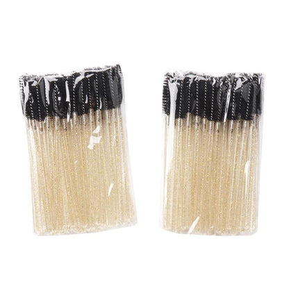 300 Pack Glitter Mascara Wands Disposable Eyelash Spoolie Brushes Makeup Applicator Eyelash Extension Tool Kit, Crystal Gold Handle Black Brush Head Health & Beauty > Personal Care > Cosmetics > Cosmetic Tools > Makeup Tools Mekupeu   