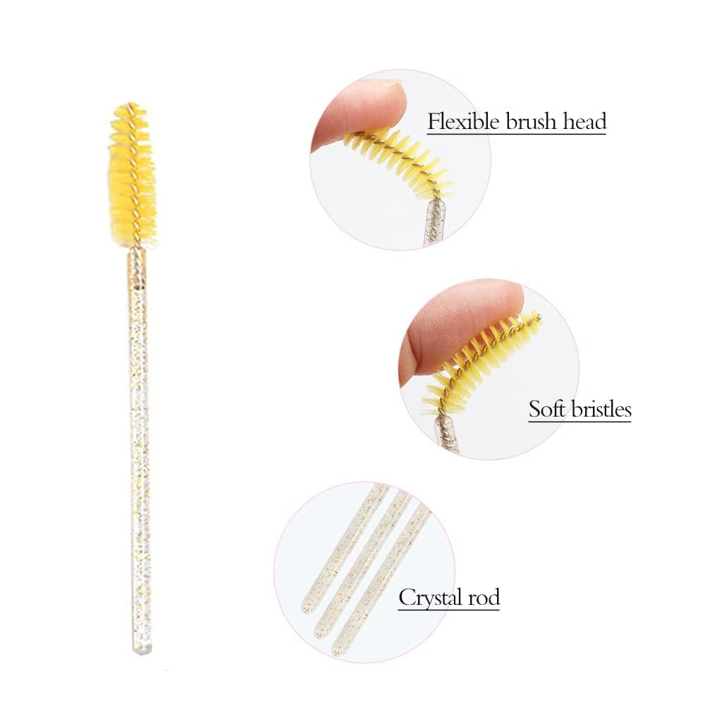 300 Pack Mascara Wands Disposable Eyelash Brushes for Extensions Eye Lash Applicator Makeup Tool Kits, Crystal Handle - Yellow Brush Head Health & Beauty > Personal Care > Cosmetics > Cosmetic Tools > Makeup Tools myaokue-up   