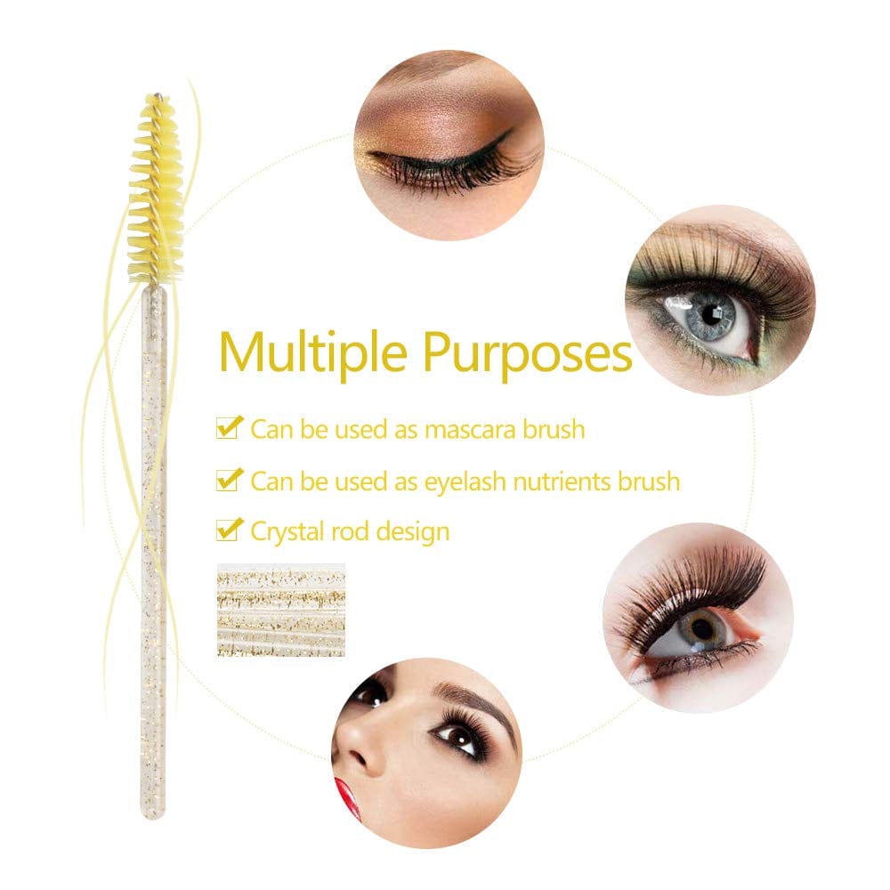 300 Pack Mascara Wands Disposable Eyelash Brushes for Extensions Eye Lash Applicator Makeup Tool Kits, Crystal Handle - Yellow Brush Head Health & Beauty > Personal Care > Cosmetics > Cosmetic Tools > Makeup Tools myaokue-up   