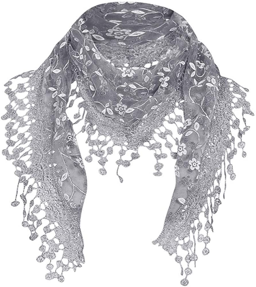 Cotchear Lace Scarf Floral Crochet Lightweight Tassel Sheer Wrap Scarves Shawl Apparel & Accessories > Clothing Accessories > Scarves & Shawls Cotchear Gray  