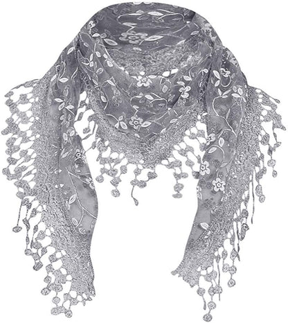 Cotchear Lace Scarf Floral Crochet Lightweight Tassel Sheer Wrap Scarves Shawl Apparel & Accessories > Clothing Accessories > Scarves & Shawls Cotchear Gray  