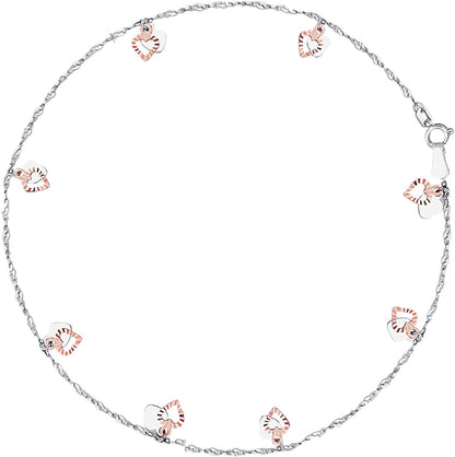 Ritastephens 14K White Rose Gold Fancy Heart Dangle Anklet Ankle Bracelet 10 Inches Apparel & Accessories > Jewelry > Anklets Ritastephens   