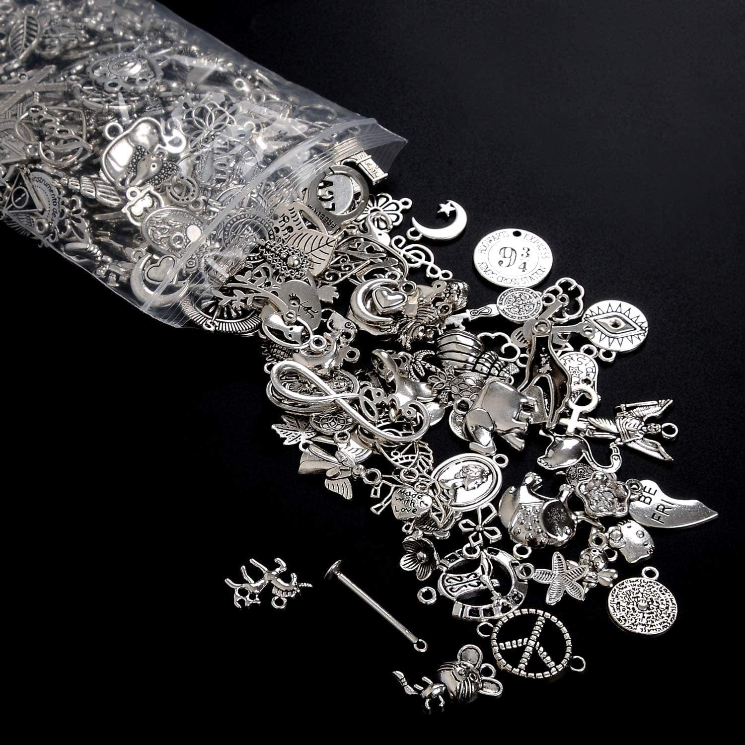 300Pcs Bulk Lots Charms for Jewelry Making Supplies Kit Craft Accessories Bracelet Necklace Pendant Earring Keychain Tibetan Silver Wholesale