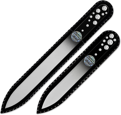 Gifts for Girlfriend - Mont Bleu Premium Set of 2 Glass Nail Files Hand Decorated with Crystals - Genuine Czech Tempered Glass - Nail Supplies - Crystal Nail Files for Manicure Tool Kit Health & Beauty > Personal Care > Cosmetics > Cosmetic Tools > Nail Tools Mont Bleu Crystal  