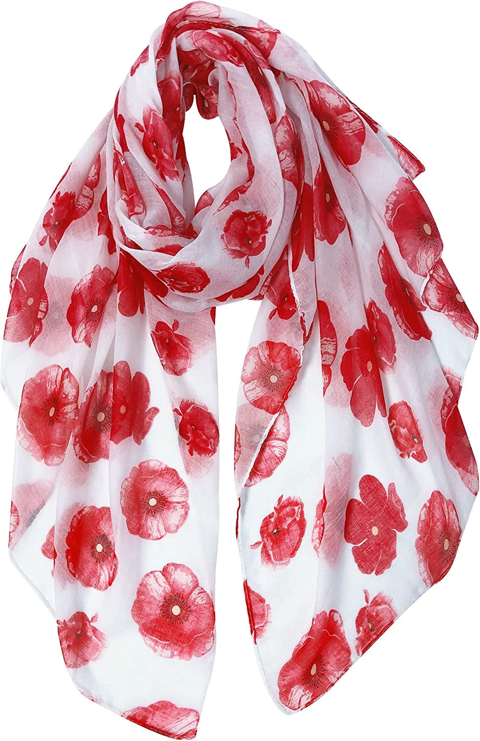 GERINLY Red Poppy Flower Scarfs for Women Lightweight Florals Shawl Wraps Spring Travel Accessory Apparel & Accessories > Clothing Accessories > Scarves & Shawls GERINLY A-white  