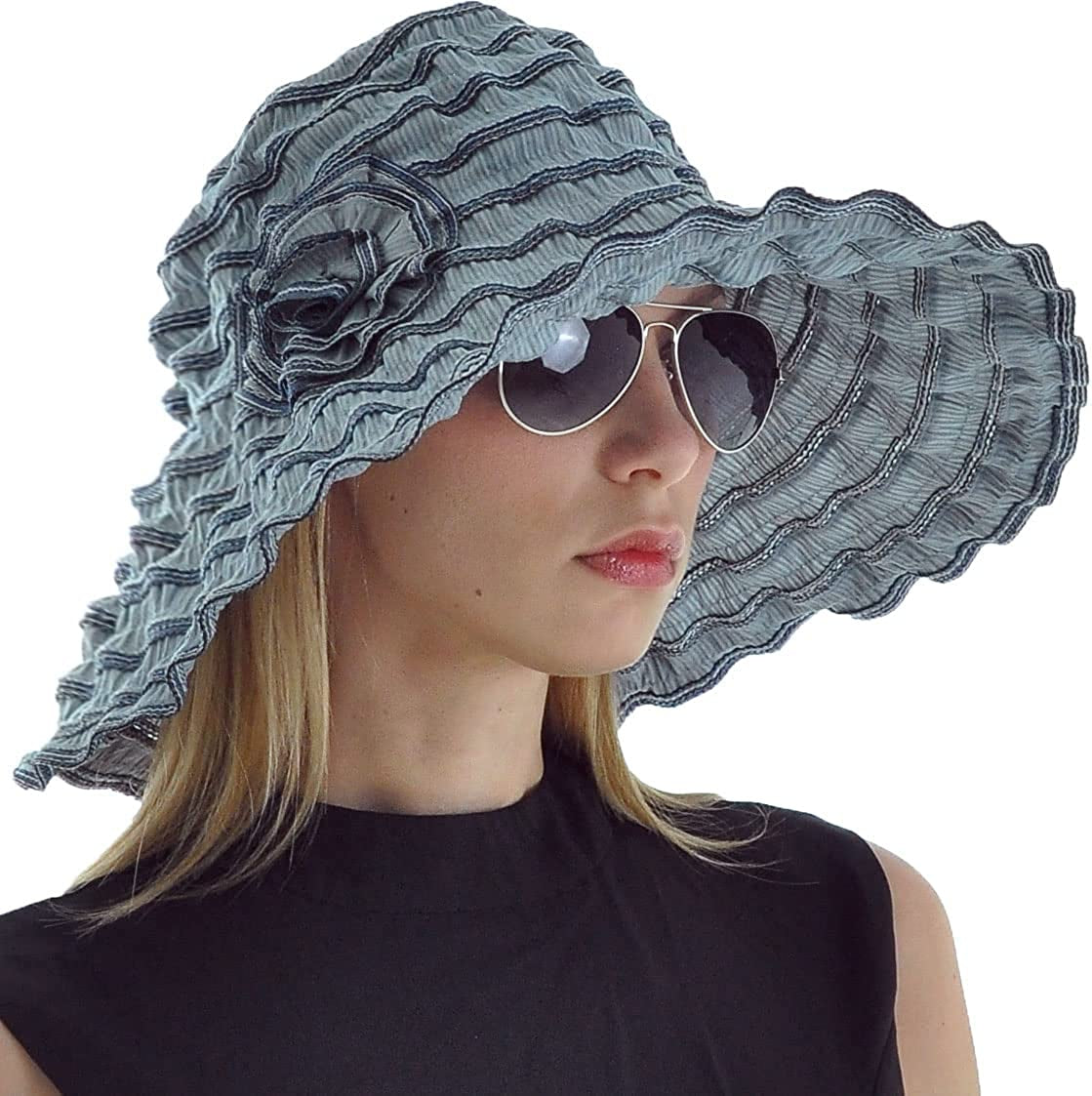 Women Folding Vintage Outdoor Sun Hats for Beach Garden Travelling UV Protection Apparel & Accessories > Clothing Accessories > Hats FORBUSITE Blue  