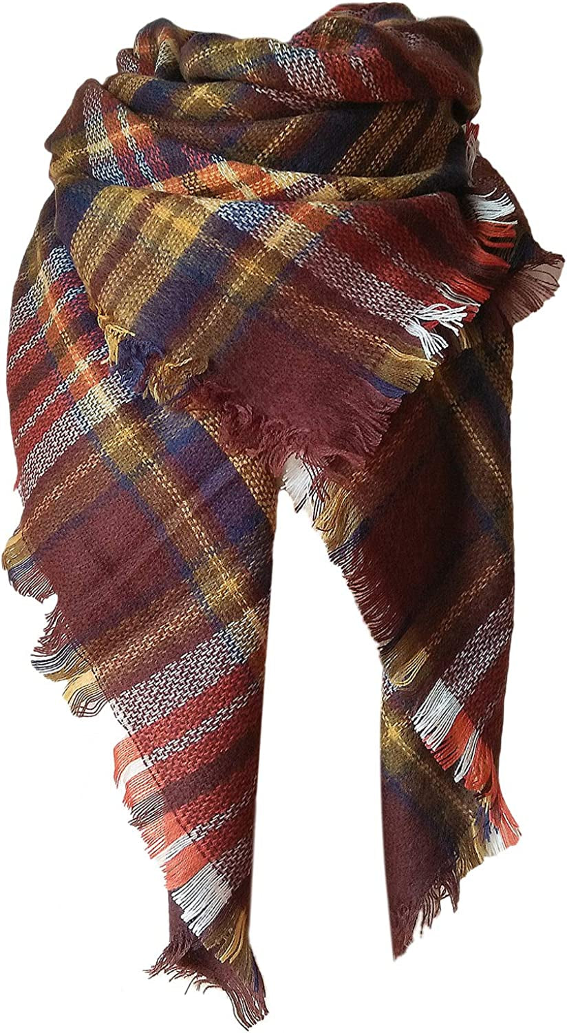 Plaid Blanket Scarf Winter Fall Scarfs for Women, Warm Soft Chunky Oversized Tartan Shawls Wraps Scarves Apparel & Accessories > Clothing Accessories > Scarves & Shawls Chalier I-brown  