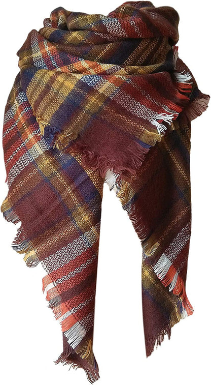Plaid Blanket Scarf Winter Fall Scarfs for Women, Warm Soft Chunky Oversized Tartan Shawls Wraps Scarves Apparel & Accessories > Clothing Accessories > Scarves & Shawls Chalier I-brown  