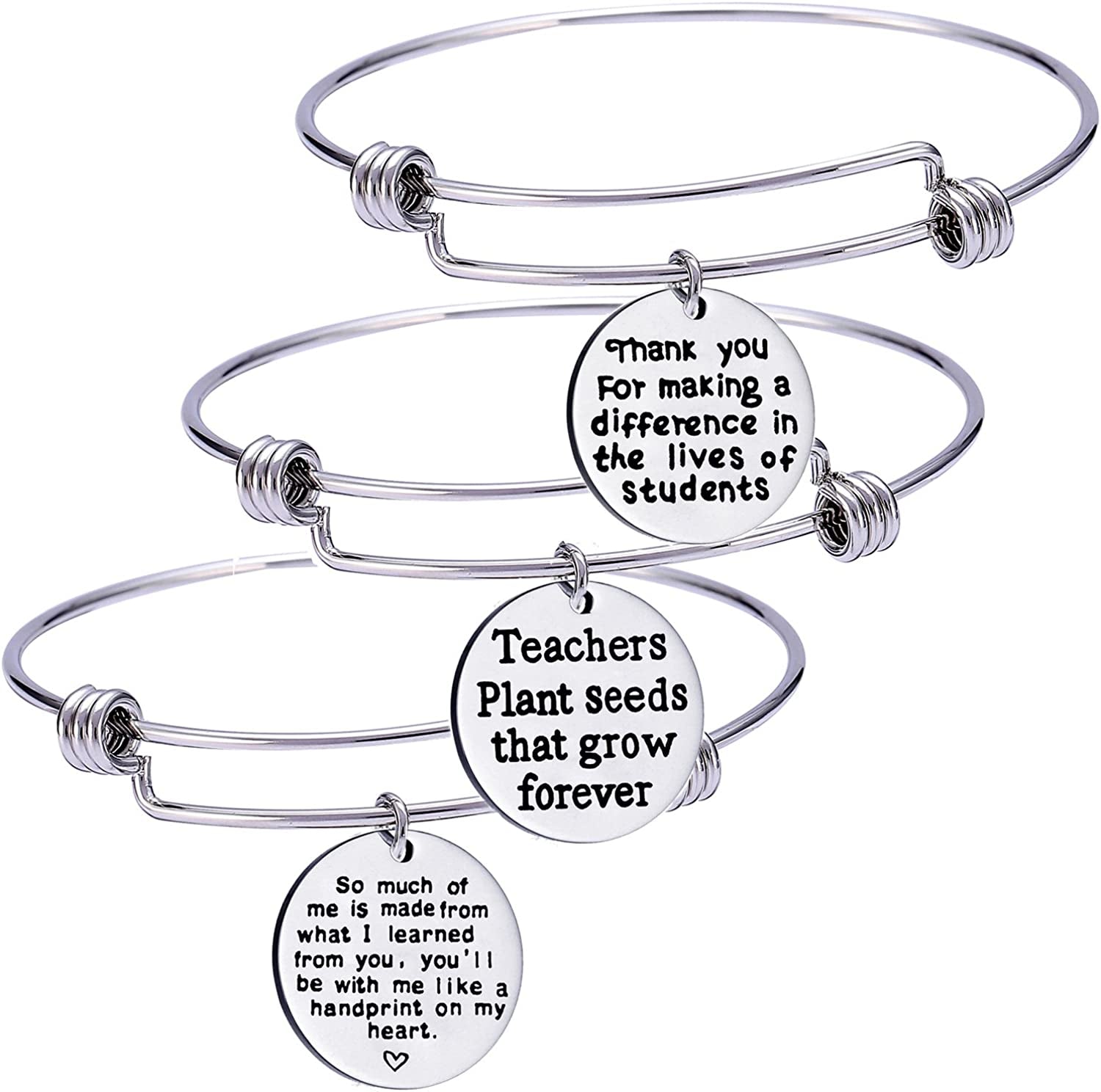 Pack of 3 Teacher Bangles Gifts for Teacher Open School Gifts for Teachers Thank You Bangle Bracelets Apparel & Accessories > Jewelry > Bracelets Nzztont Style 04  