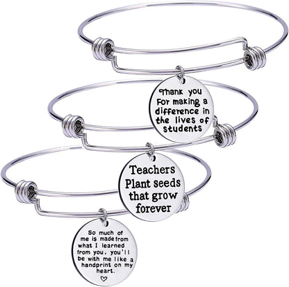 Pack of 3 Teacher Bangles Gifts for Teacher Open School Gifts for Teachers Thank You Bangle Bracelets Apparel & Accessories > Jewelry > Bracelets Nzztont Style 04  