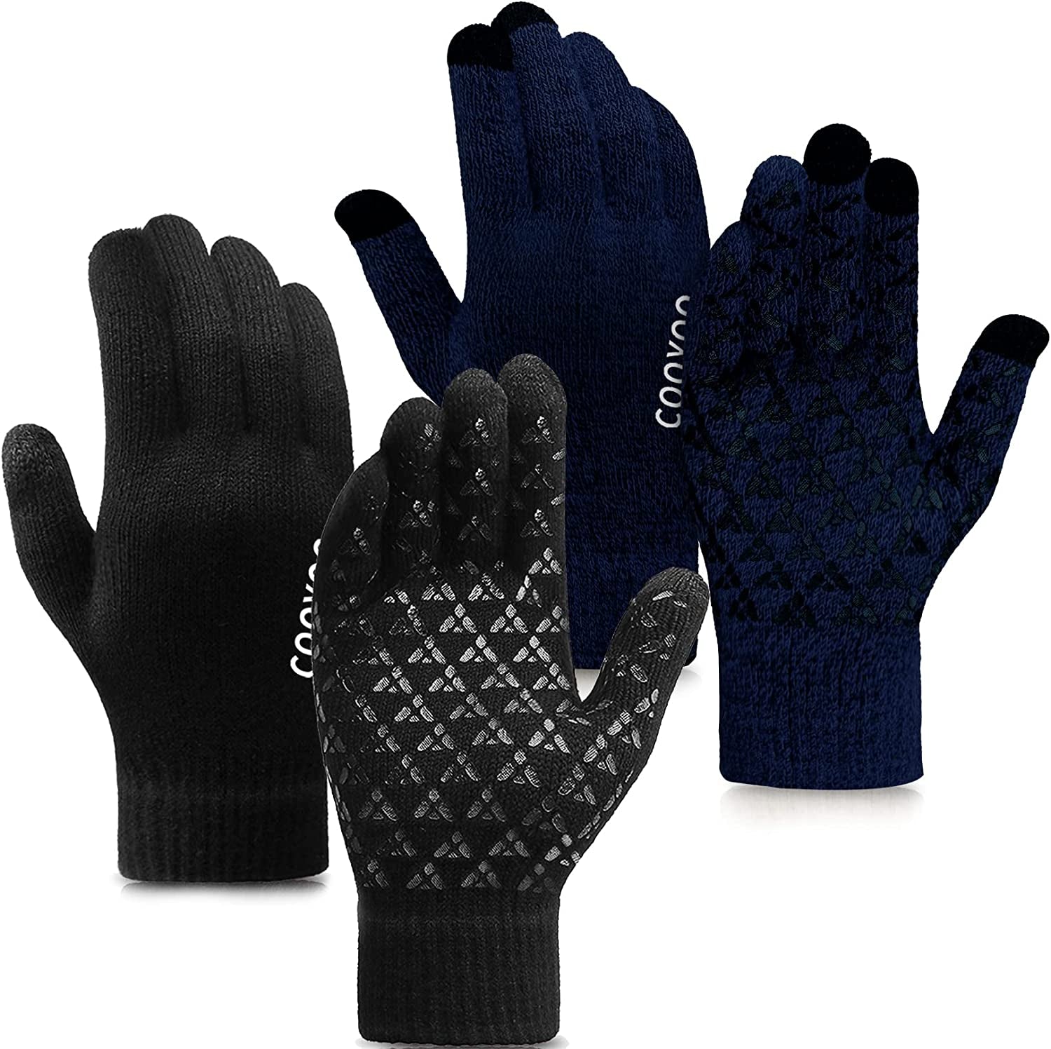 Winter Gloves for Women and Men 1/2/3 Pairs,Upgraded Touch Screen Gloves,Anti-Slip Silicone Gel- Thermal Soft Wool Lining Apparel & Accessories > Clothing Accessories > Gloves & Mittens COOYOO 08-2 Pairs(black/Navy) X-Large 