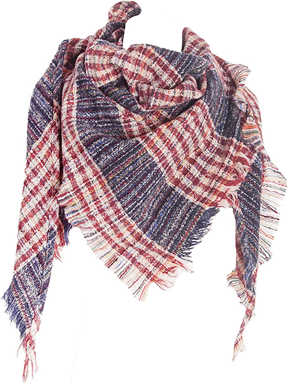 Wander Agio Womens Warm Scarf Triangle Shawls Winter Scarves Stripe Plaid Fichu Rough Surface Apparel & Accessories > Clothing Accessories > Scarves & Shawls Wander Agio Plaid Navy Blue 23  