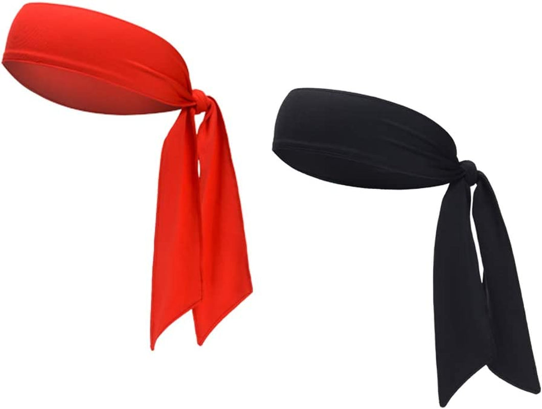 Sports Headband - Head Tie Tennis Tie Hairband - Sweatbands Headbands Wristbands Head Wrap - Ideal for Working Out,Tennis Apparel & Accessories > Clothing Accessories > Bandanas & Headties DEMIL 2pcs-black+red  