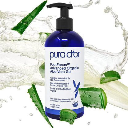 PURA D'OR Footfocus Advanced Organic Aloe Vera Gel (16Oz) Hydrating Moisturizing Foot Care - Rejuvenates & Soothes Dry, Sore Feet & Legs - Helps Reduce Odor - for Men & Women Health & Beauty > Personal Care > Foot Care PURA D'OR   