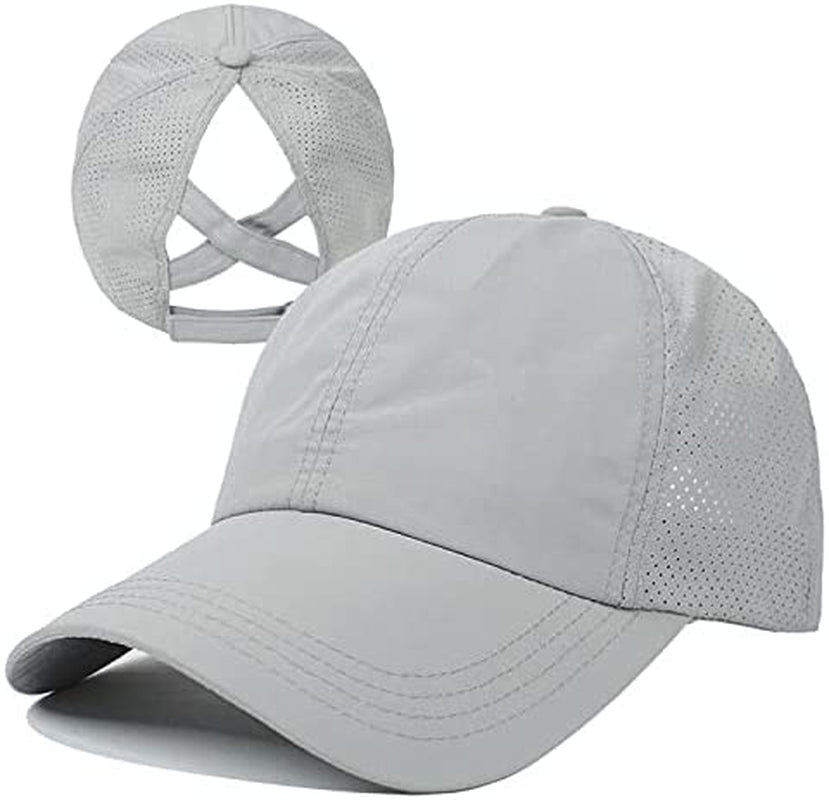 HGGE Womens Criss Cross Ponytail Baseball Cap Adjustable High Messy Bun Ponycap Quick Drying Hat Apparel & Accessories > Clothing Accessories > Hats HGGE Light Grey  