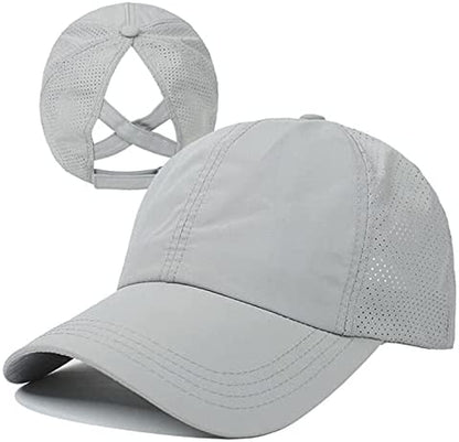 HGGE Womens Criss Cross Ponytail Baseball Cap Adjustable High Messy Bun Ponycap Quick Drying Hat Apparel & Accessories > Clothing Accessories > Hats HGGE Light Grey  