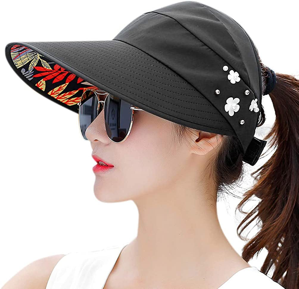 HINDAWI Sun Hats for Women Wide Brim Sun Hat UV Protection Caps Floppy Beach Packable Visor Apparel & Accessories > Clothing Accessories > Hats HINDAWI Black  