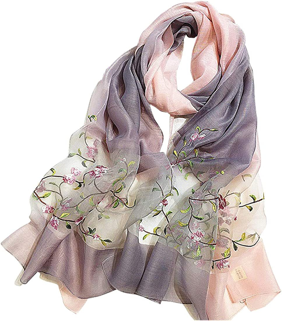 GOFINEE Women Silk&Wool Gradient Embroidered Scarf Headwrap Shawl Apparel & Accessories > Clothing Accessories > Scarves & Shawls GOFINEE Pink  