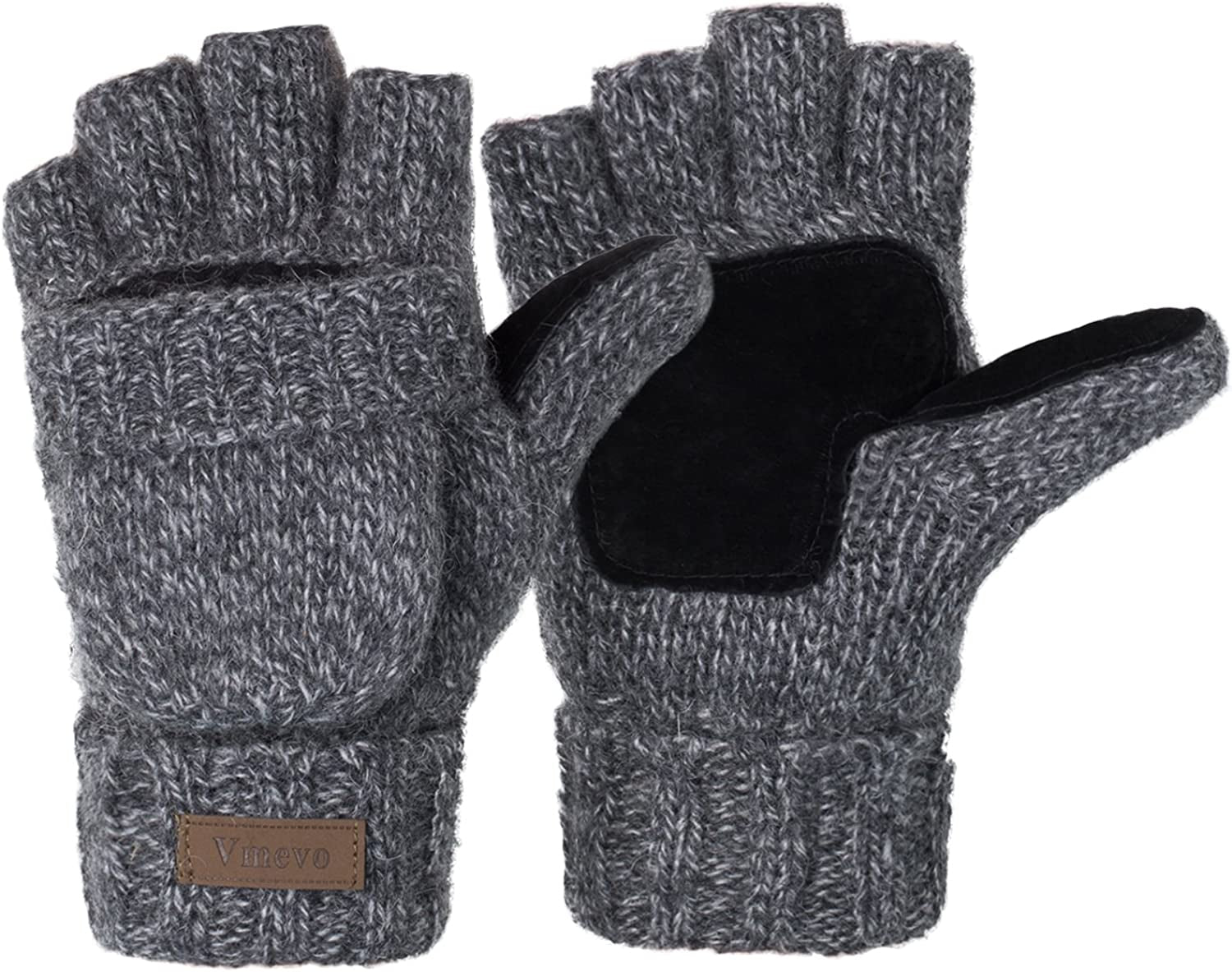 Winter Knitted Convertible Fingerless Gloves Wool Mittens Warm Mitten Glove for Women and Men Apparel & Accessories > Clothing Accessories > Gloves & Mittens ViGrace Light Grey Large 