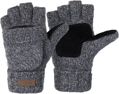 Winter Knitted Convertible Fingerless Gloves Wool Mittens Warm Mitten Glove for Women and Men Apparel & Accessories > Clothing Accessories > Gloves & Mittens ViGrace Light Grey Large 