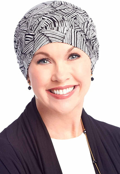 Cardani® Mod Slouchy Snood Turban - Viscose from Bamboo Hat Apparel & Accessories > Clothing Accessories > Headwear Cardani Luxury Bamboo - Black/White Geometric One Size 