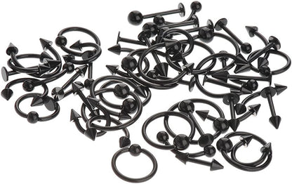 IPINK Spike Bars Labret Lip Ring Stud Body Piercing Stainless Steel Black 50Pcs 16G Apparel & Accessories > Jewelry > Body Jewelry IPINK   