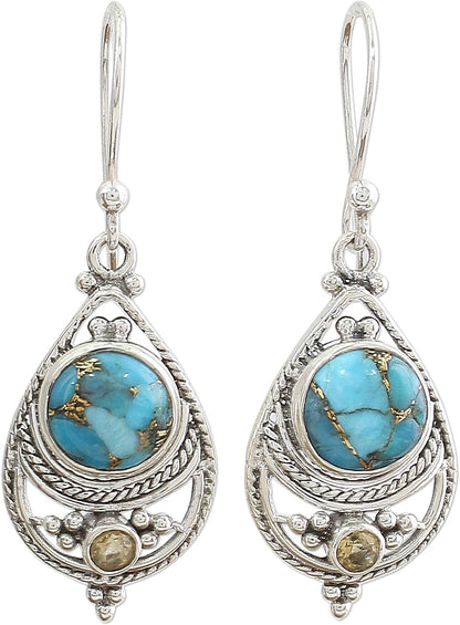 NOVICA Citrine and Composite Turquoise .925 Sterling Silver Dangle Earrings 'Blue Adoration' Apparel & Accessories > Jewelry > Earrings NOVICA   
