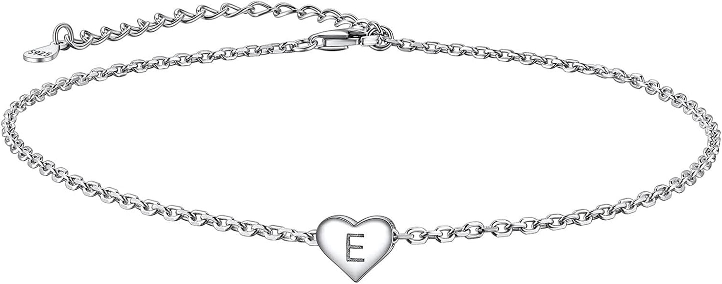 Suplight 925 Sterling Silver A-Z Initial Heart Anklets, Dainty Ankle Bracelets Beach Jewelry for Women Girls (With Gift Box) Apparel & Accessories > Jewelry > Anklets Suplight Jewelry E  