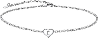 Suplight 925 Sterling Silver A-Z Initial Heart Anklets, Dainty Ankle Bracelets Beach Jewelry for Women Girls (With Gift Box) Apparel & Accessories > Jewelry > Anklets Suplight Jewelry E  
