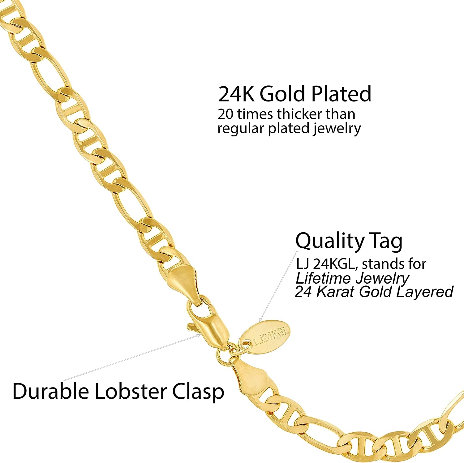 LIFETIME JEWELRY 6Mm Figaro Mariner Link Anklet for Women 24K Real Gold Plated Apparel & Accessories > Jewelry > Anklets LIFETIME JEWELRY   