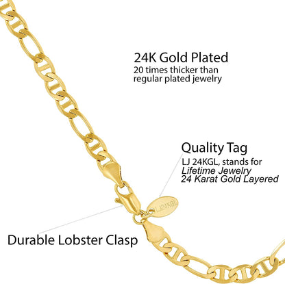 LIFETIME JEWELRY 6Mm Figaro Mariner Link Anklet for Women 24K Real Gold Plated Apparel & Accessories > Jewelry > Anklets LIFETIME JEWELRY   