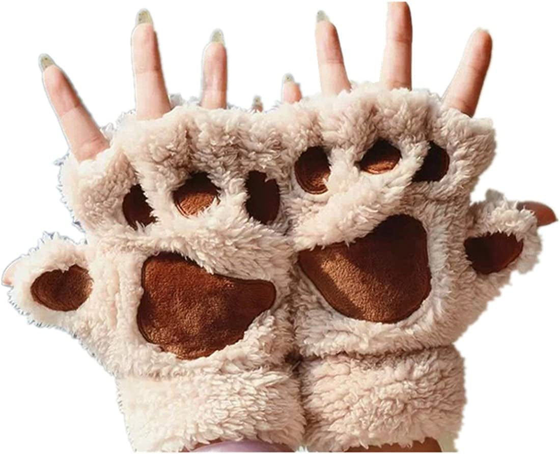 Mizhome Cat Bear Plush Claw Paw Mitten Soft Winter Gloves Costume Apparel & Accessories > Clothing Accessories > Gloves & Mittens MizHome Beige  