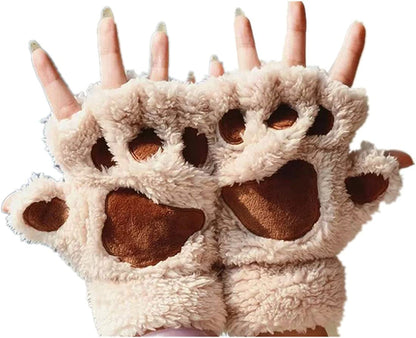 Mizhome Cat Bear Plush Claw Paw Mitten Soft Winter Gloves Costume Apparel & Accessories > Clothing Accessories > Gloves & Mittens MizHome Beige  