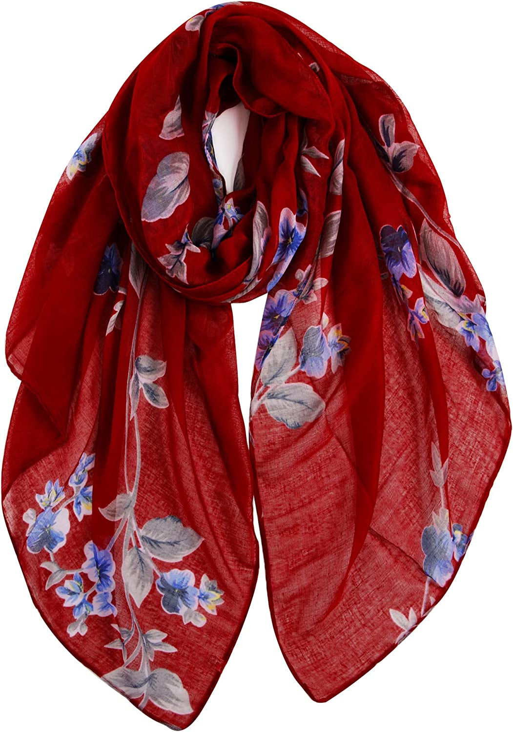 GERINLY Lightweight Scarves Fashion Flowers Print Women Cotton Wrap Scarf Head Shawl for Fall Apparel & Accessories > Clothing Accessories > Scarves & Shawls GERINLY Darkwine  