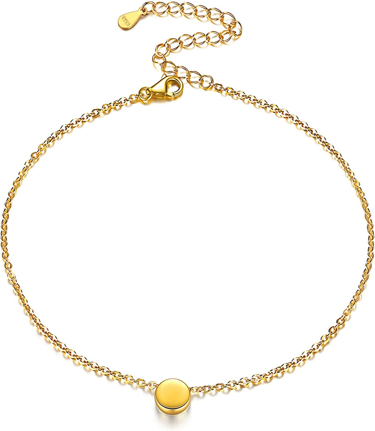 Chicsilver Personalized 925 Sterling Silver Tiny Heart/Moon/Star/Sun/Dot/Triangle Anklets Simple Dainty Foot Jewelry for Women, Silver/Gold/Rose Gold(With Gift Box) Apparel & Accessories > Jewelry > Anklets ChicSilver Jewelry 07. Dot gold plated 