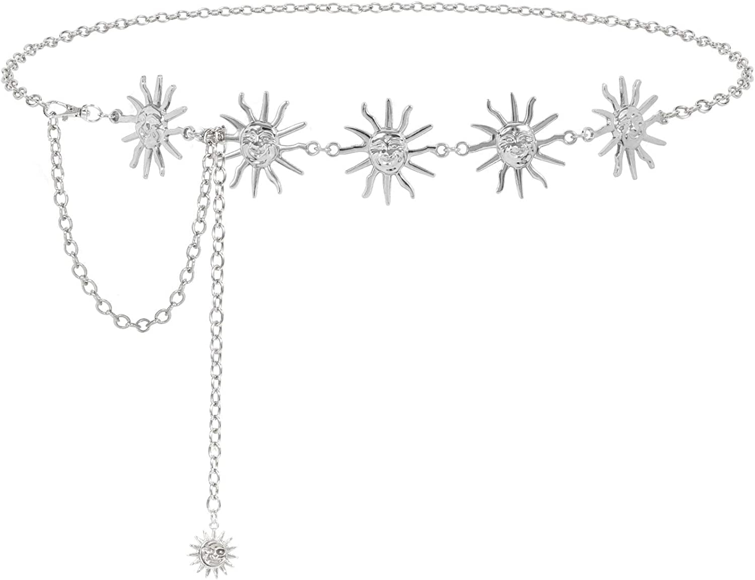 Metal Body Chain Women Belly Waist Chain SUOSDEY Fashion Body Jewelry Link Belts Apparel & Accessories > Jewelry > Body Jewelry SUOSDEY G-sliver Sun L: Fit for Waist up to 46 inches 