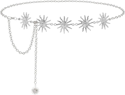 Metal Body Chain Women Belly Waist Chain SUOSDEY Fashion Body Jewelry Link Belts Apparel & Accessories > Jewelry > Body Jewelry SUOSDEY G-sliver Sun L: Fit for Waist up to 46 inches 
