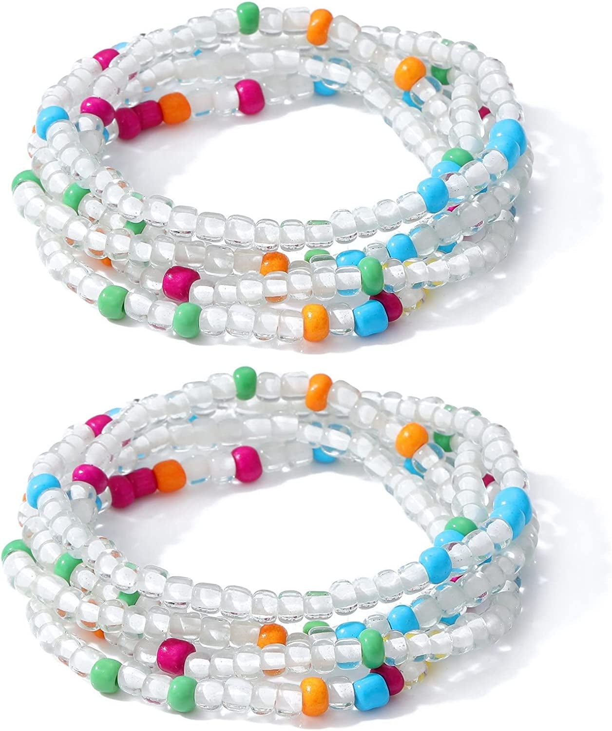 Mengpa Stackable Beaded Bracelets for Women Girls Bohemian Layering Strand Statement Jewelry Apparel & Accessories > Jewelry > Bracelets MengPa Z-White  