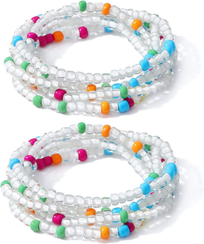 Mengpa Stackable Beaded Bracelets for Women Girls Bohemian Layering Strand Statement Jewelry Apparel & Accessories > Jewelry > Bracelets MengPa Z-White  