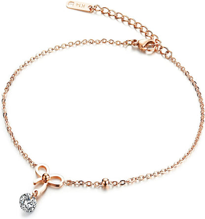DS Simple Charm Anklet for Women Girls，14K Rose Gold Plating Beach Dainty Cute Tiny Adjustable Stainless Steel Ankle Bracelets Personalized Foot Chain Jewelry Gifts for Mom Wife Girlfriend ) Apparel & Accessories > Jewelry > Anklets DS style 1  