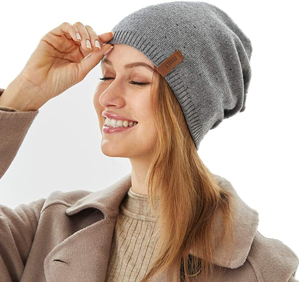 Women Winter Beanie Knitted Hats Warm Soft Slouchy Cashmere Headwear Cap for Womens Lady Mother Apparel & Accessories > Clothing Accessories > Headwear FENELY Grey Medium 