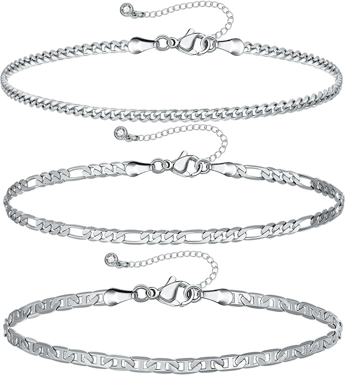 Kissyan Gold Layered Ankle Bracelets for Women, Dainty 14K Gold Plated Layering Anklets Set Adjustable Fashion Cuban Link Snake Tennis Chain Ankles Summer Beach Foot Jewelry Gifts for Women Girls Apparel & Accessories > Jewelry > Anklets KissYan C-Silver  